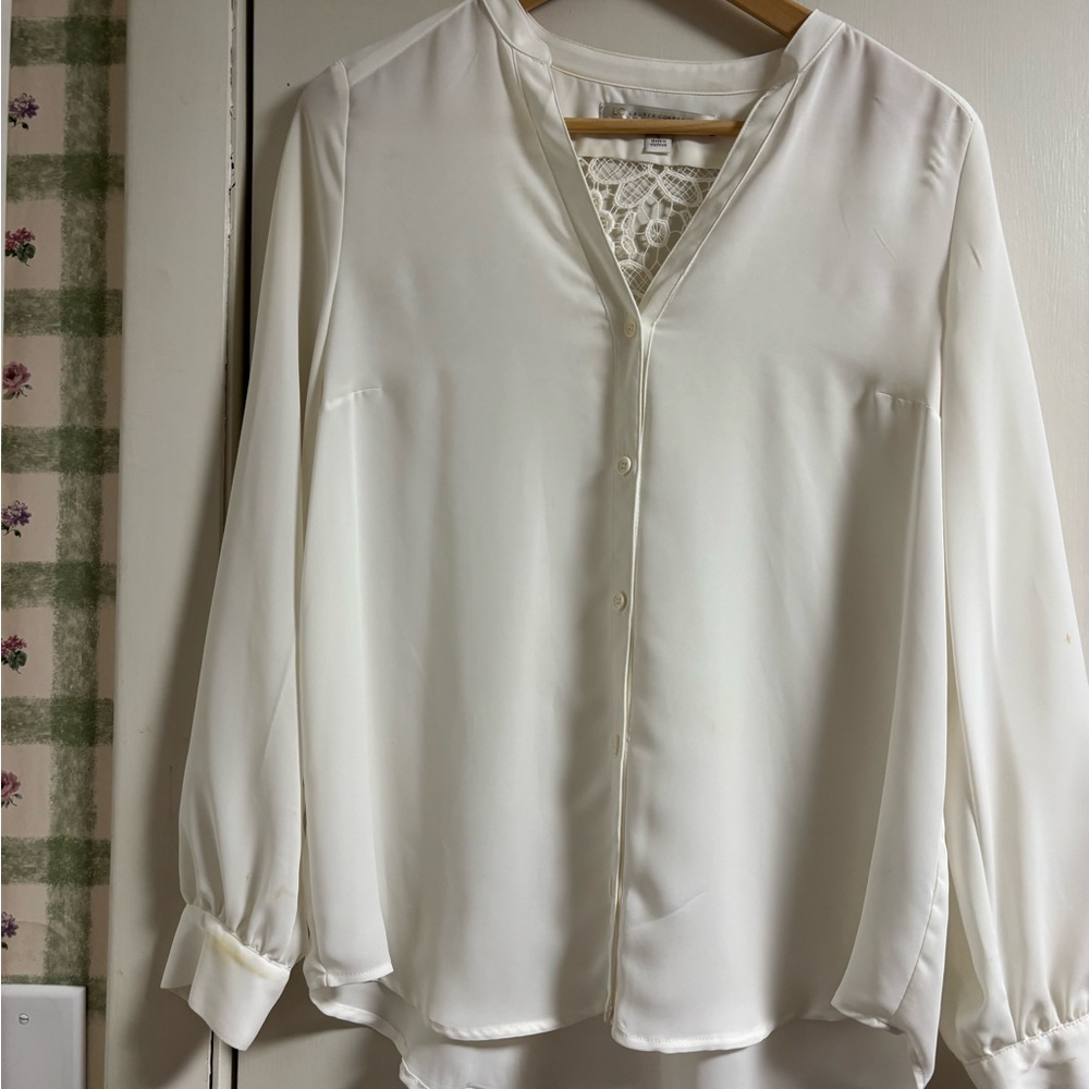 LC Lauren Conrad Cream Blouse with Lace Detail